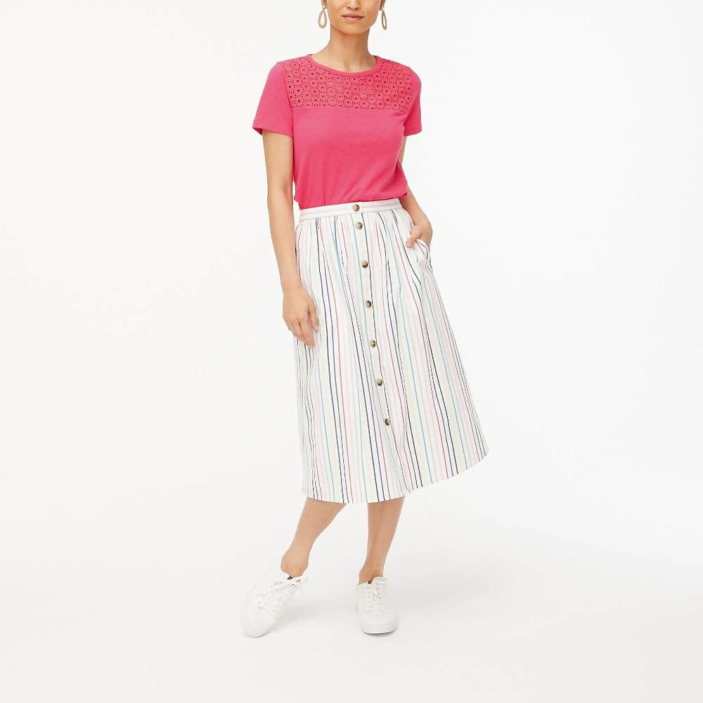 JCrew Factory Button Poplin Rainbow Midi Skirt - S